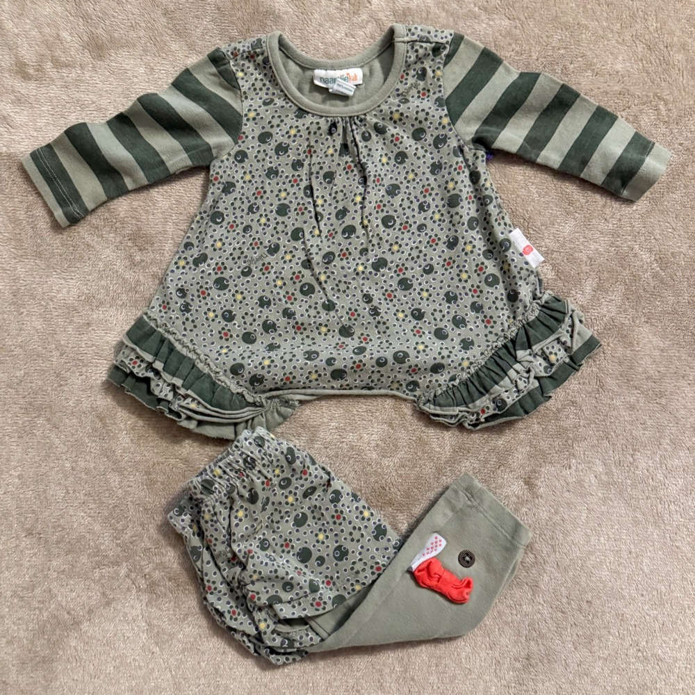 Naartjie Kids Baby 3-6 Months Green Floral Striped Tunic and Skirted Leggings